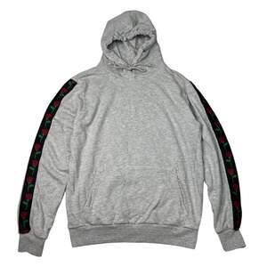 Forever 21 F21 Rose Stripe Sleeve Pullover Hoodie Sweatshirt Grey Mens Large